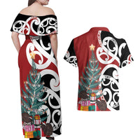 New Zealand Silver Fern Christmas Tree Couples Matching Off Shoulder Maxi Dress and Hawaiian Shirt Meri Kirihimete LT7 - Polynesian Pride