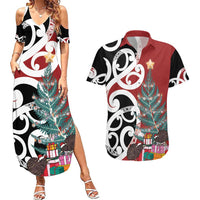 New Zealand Silver Fern Christmas Tree Couples Matching Summer Maxi Dress and Hawaiian Shirt Meri Kirihimete LT7 Red - Polynesian Pride