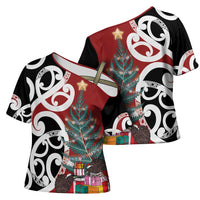 New Zealand Silver Fern Christmas Tree Cross Shoulder Shirt Meri Kirihimete LT7 - Polynesian Pride