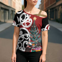 New Zealand Silver Fern Christmas Tree Cross Shoulder Shirt Meri Kirihimete LT7 - Polynesian Pride