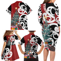 New Zealand Silver Fern Christmas Tree Family Matching Long Sleeve Bodycon Dress and Hawaiian Shirt Meri Kirihimete LT7 - Polynesian Pride
