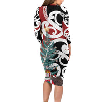 New Zealand Silver Fern Christmas Tree Family Matching Long Sleeve Bodycon Dress and Hawaiian Shirt Meri Kirihimete LT7 - Polynesian Pride