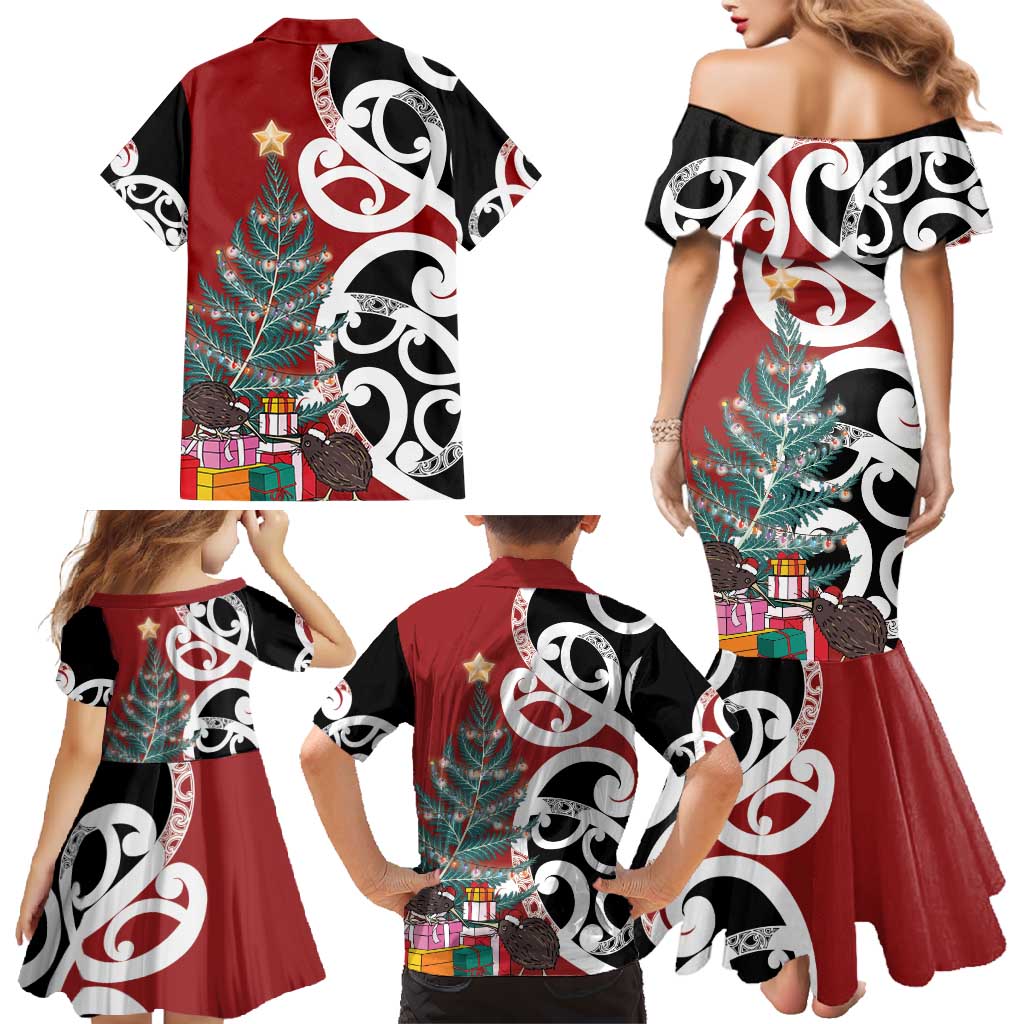 New Zealand Silver Fern Christmas Tree Family Matching Mermaid Dress and Hawaiian Shirt Meri Kirihimete LT7 - Polynesian Pride