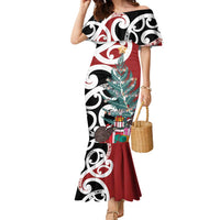 New Zealand Silver Fern Christmas Tree Family Matching Mermaid Dress and Hawaiian Shirt Meri Kirihimete LT7 Mom's Dress Red - Polynesian Pride