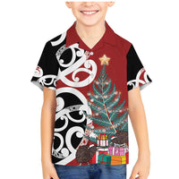 New Zealand Silver Fern Christmas Tree Family Matching Mermaid Dress and Hawaiian Shirt Meri Kirihimete LT7 Son's Shirt Red - Polynesian Pride
