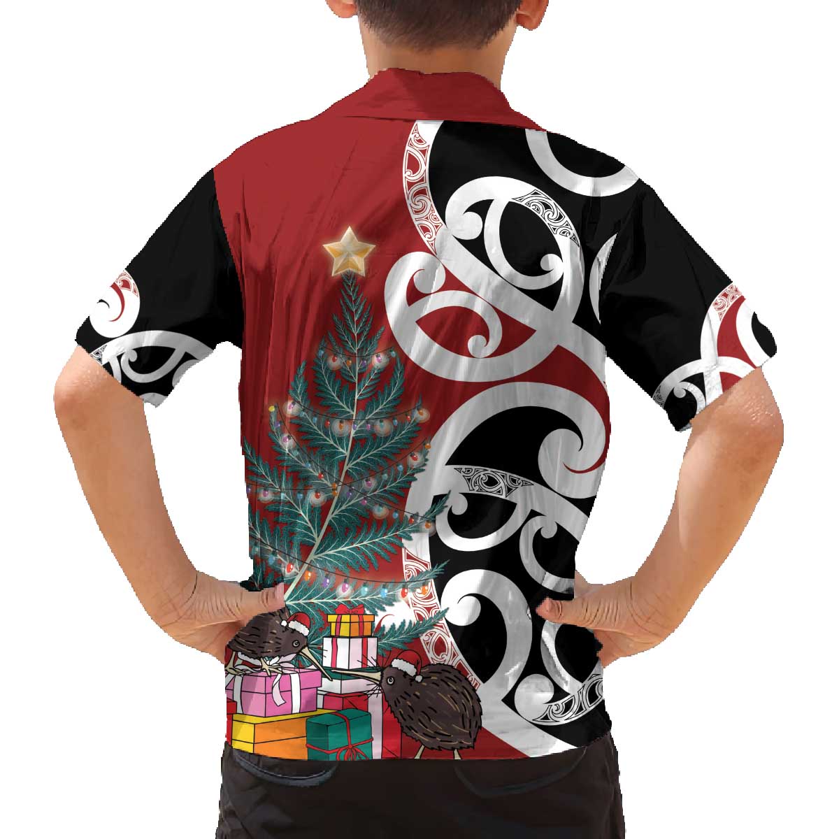 New Zealand Silver Fern Christmas Tree Family Matching Off The Shoulder Long Sleeve Dress and Hawaiian Shirt Meri Kirihimete LT7 - Polynesian Pride