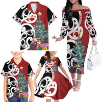 New Zealand Silver Fern Christmas Tree Family Matching Off The Shoulder Long Sleeve Dress and Hawaiian Shirt Meri Kirihimete LT7 - Polynesian Pride