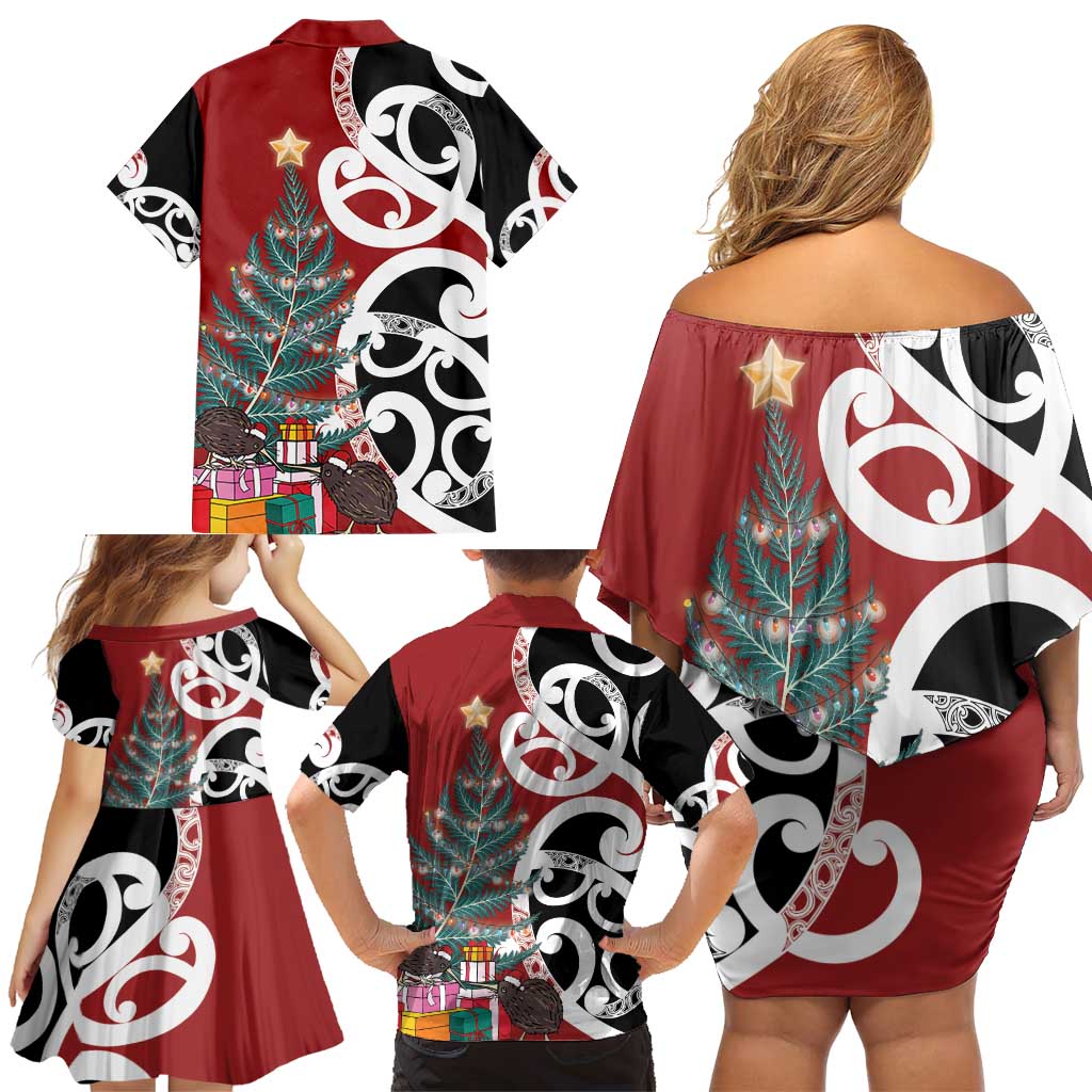 New Zealand Silver Fern Christmas Tree Family Matching Off Shoulder Short Dress and Hawaiian Shirt Meri Kirihimete LT7 - Polynesian Pride
