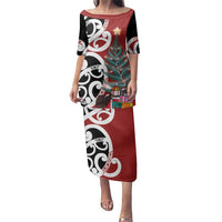 New Zealand Silver Fern Christmas Tree Family Matching Puletasi and Hawaiian Shirt Meri Kirihimete LT7 Mom's Dress Red - Polynesian Pride