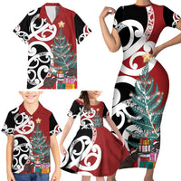 New Zealand Silver Fern Christmas Tree Family Matching Short Sleeve Bodycon Dress and Hawaiian Shirt Meri Kirihimete LT7 - Polynesian Pride