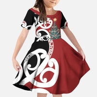 New Zealand Silver Fern Christmas Tree Family Matching Summer Maxi Dress and Hawaiian Shirt Meri Kirihimete LT7 Daughter's Dress Red - Polynesian Pride