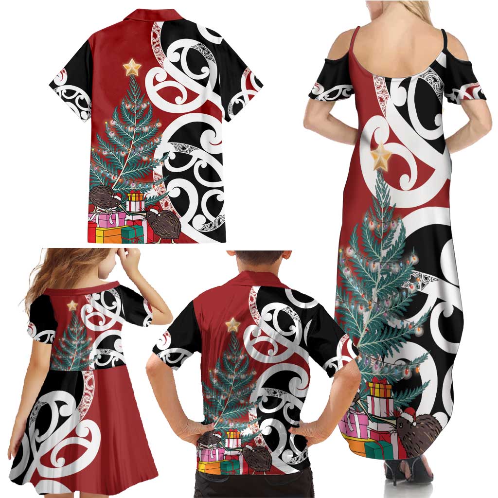 New Zealand Silver Fern Christmas Tree Family Matching Summer Maxi Dress and Hawaiian Shirt Meri Kirihimete LT7 - Polynesian Pride