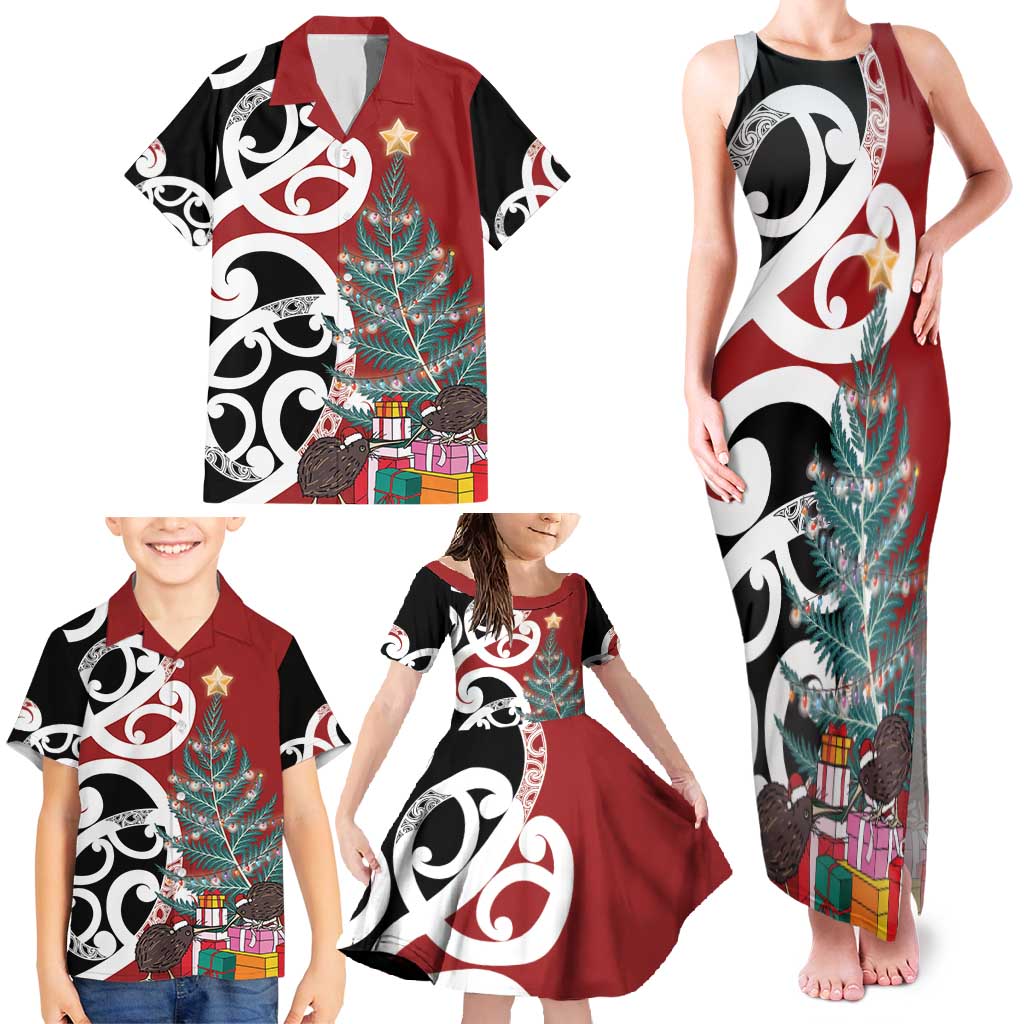 New Zealand Silver Fern Christmas Tree Family Matching Tank Maxi Dress and Hawaiian Shirt Meri Kirihimete LT7 - Polynesian Pride