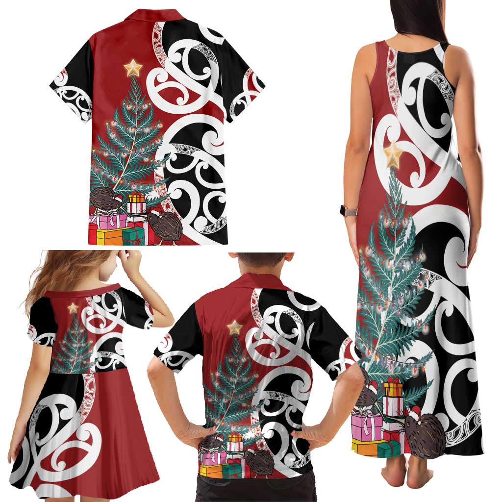 New Zealand Silver Fern Christmas Tree Family Matching Tank Maxi Dress and Hawaiian Shirt Meri Kirihimete LT7 - Polynesian Pride