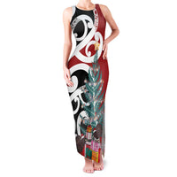 New Zealand Silver Fern Christmas Tree Family Matching Tank Maxi Dress and Hawaiian Shirt Meri Kirihimete LT7 Mom's Dress Red - Polynesian Pride