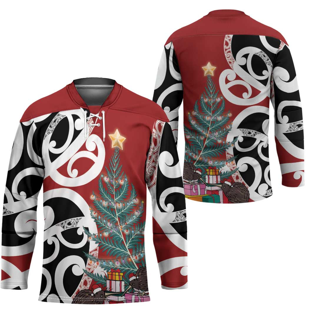 New Zealand Silver Fern Christmas Tree Hockey Jersey Meri Kirihimete LT7 - Polynesian Pride