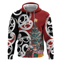 New Zealand Silver Fern Christmas Tree Hoodie Meri Kirihimete LT7 Pullover Hoodie Red - Polynesian Pride