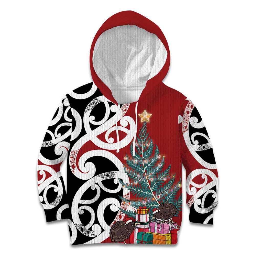 New Zealand Silver Fern Christmas Tree Kid Hoodie Meri Kirihimete LT7 Hoodie Red - Polynesian Pride