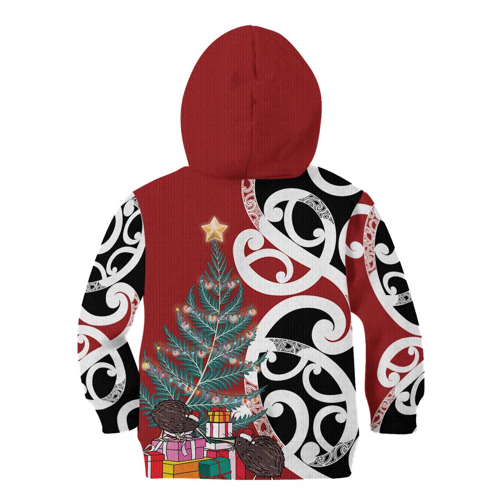 New Zealand Silver Fern Christmas Tree Kid Hoodie Meri Kirihimete LT7 - Polynesian Pride