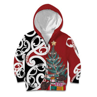 New Zealand Silver Fern Christmas Tree Kid Hoodie Meri Kirihimete LT7 Zip Hoodie Red - Polynesian Pride