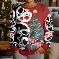 New Zealand Silver Fern Christmas Tree Kid Ugly Christmas Sweater Meri Kirihimete LT7 - Polynesian Pride