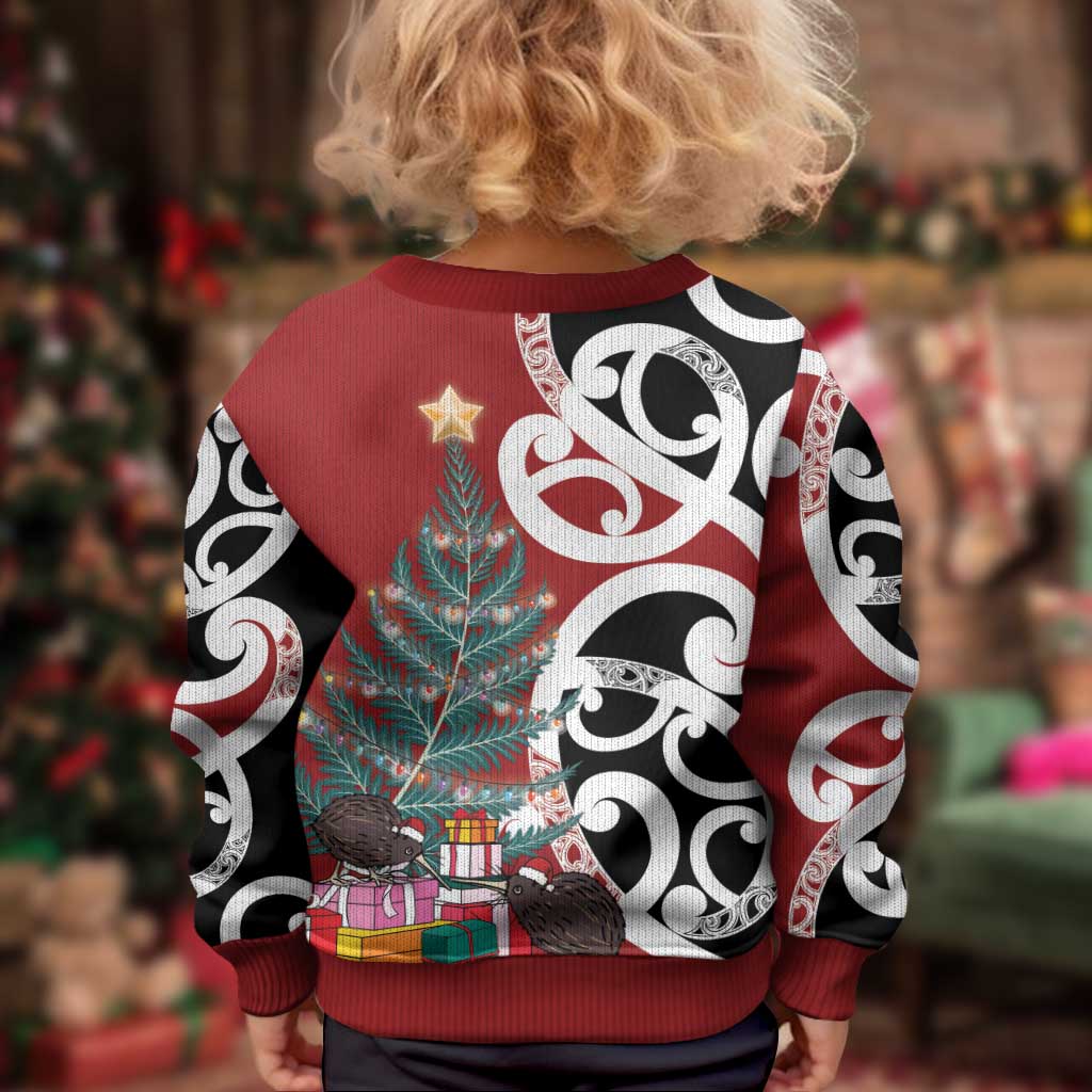 New Zealand Silver Fern Christmas Tree Kid Ugly Christmas Sweater Meri Kirihimete LT7 - Polynesian Pride