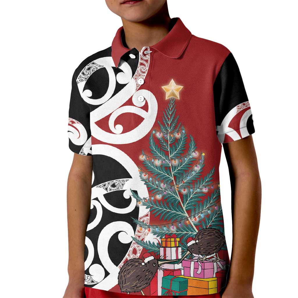 New Zealand Silver Fern Christmas Tree Kid Polo Shirt Meri Kirihimete LT7 Kid Red - Polynesian Pride