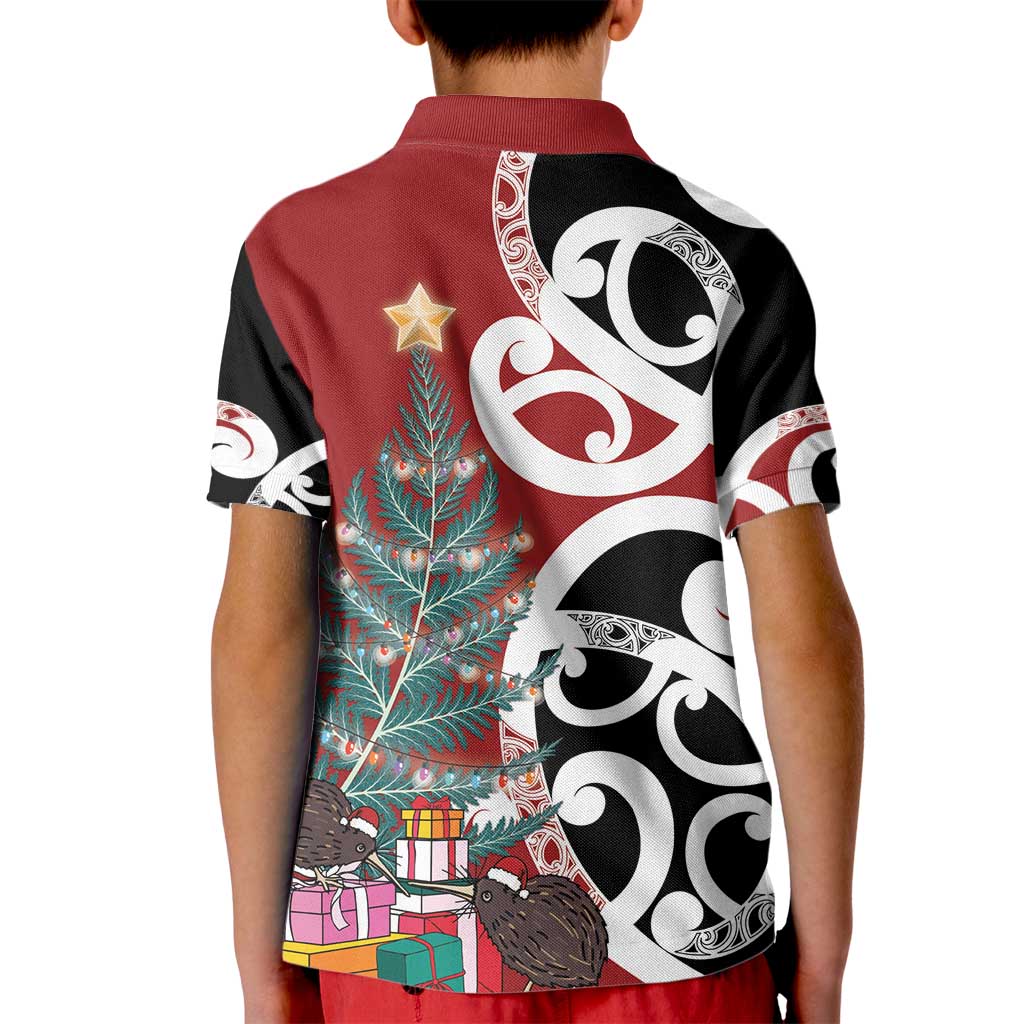 New Zealand Silver Fern Christmas Tree Kid Polo Shirt Meri Kirihimete LT7 - Polynesian Pride