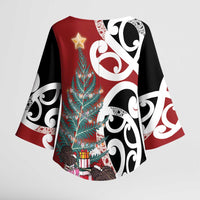 New Zealand Silver Fern Christmas Tree Kimono Sleeve Blouse Meri Kirihimete LT7 - Polynesian Pride