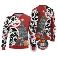 New Zealand Silver Fern Christmas Tree Ugly Christmas Sweater Meri Kirihimete LT7 Red - Polynesian Pride