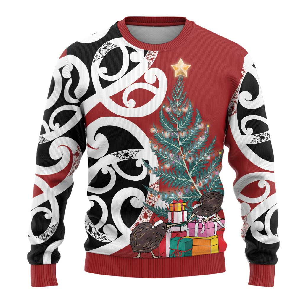 New Zealand Silver Fern Christmas Tree Ugly Christmas Sweater Meri Kirihimete LT7 - Polynesian Pride