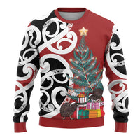 New Zealand Silver Fern Christmas Tree Ugly Christmas Sweater Meri Kirihimete LT7 - Polynesian Pride