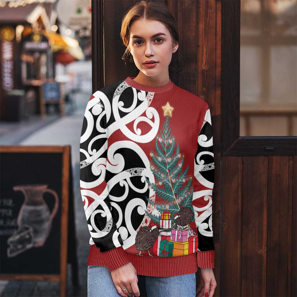 New Zealand Silver Fern Christmas Tree Ugly Christmas Sweater Meri Kirihimete LT7 - Polynesian Pride