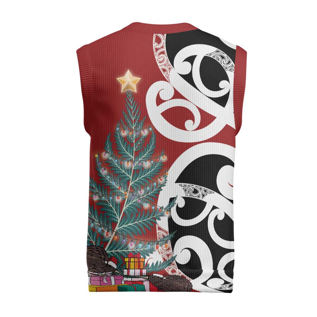 New Zealand Silver Fern Christmas Tree Christmas Knitted V-Neck Vest Meri Kirihimete LT7 - Polynesian Pride