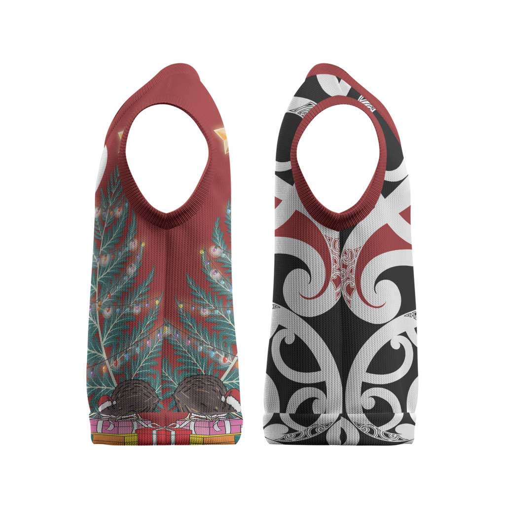 New Zealand Silver Fern Christmas Tree Christmas Knitted V-Neck Vest Meri Kirihimete LT7 - Polynesian Pride