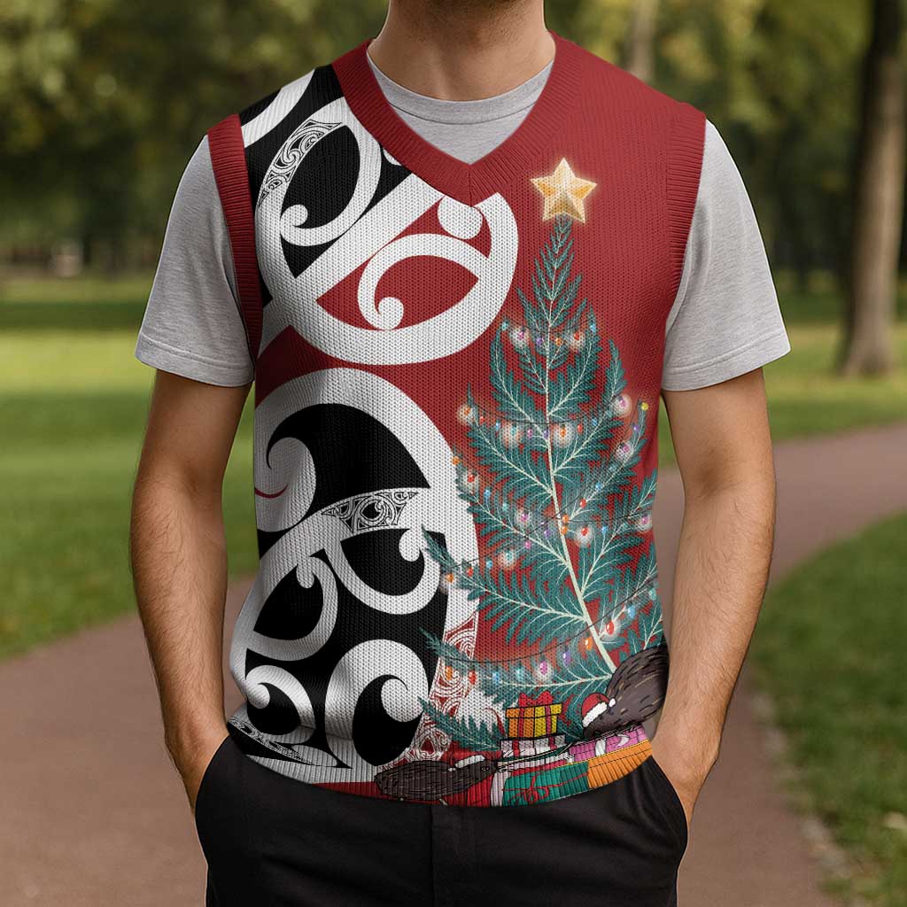 New Zealand Silver Fern Christmas Tree Christmas Knitted V-Neck Vest Meri Kirihimete LT7 - Polynesian Pride