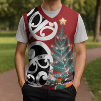 New Zealand Silver Fern Christmas Tree Christmas Knitted V-Neck Vest Meri Kirihimete LT7 - Polynesian Pride