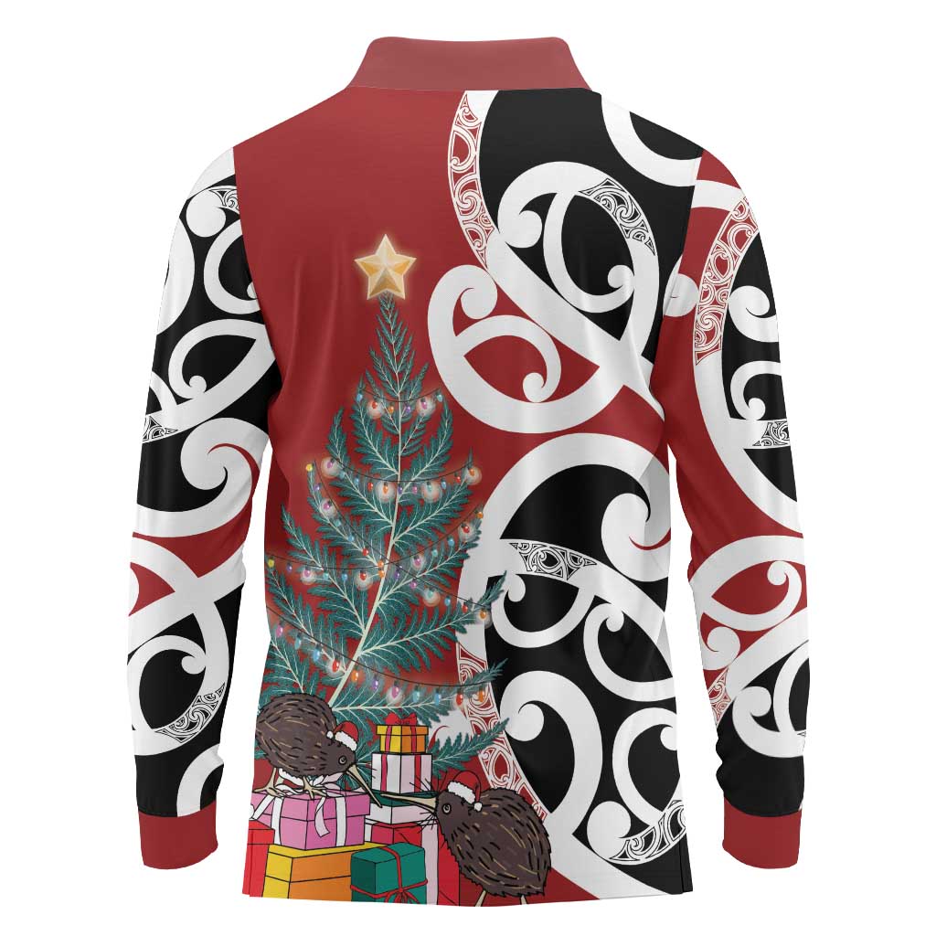 New Zealand Silver Fern Christmas Tree Long Sleeve Polo Shirt Meri Kirihimete LT7 - Polynesian Pride