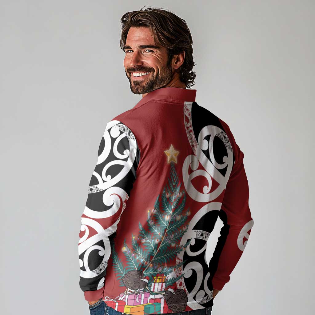 New Zealand Silver Fern Christmas Tree Long Sleeve Polo Shirt Meri Kirihimete LT7 - Polynesian Pride