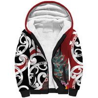 New Zealand Silver Fern Christmas Tree Sherpa Hoodie Meri Kirihimete LT7 Unisex Red - Polynesian Pride