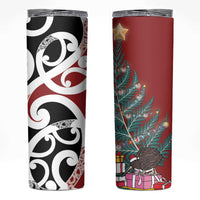 New Zealand Silver Fern Christmas Tree Skinny Tumbler Meri Kirihimete LT7 Red - Polynesian Pride