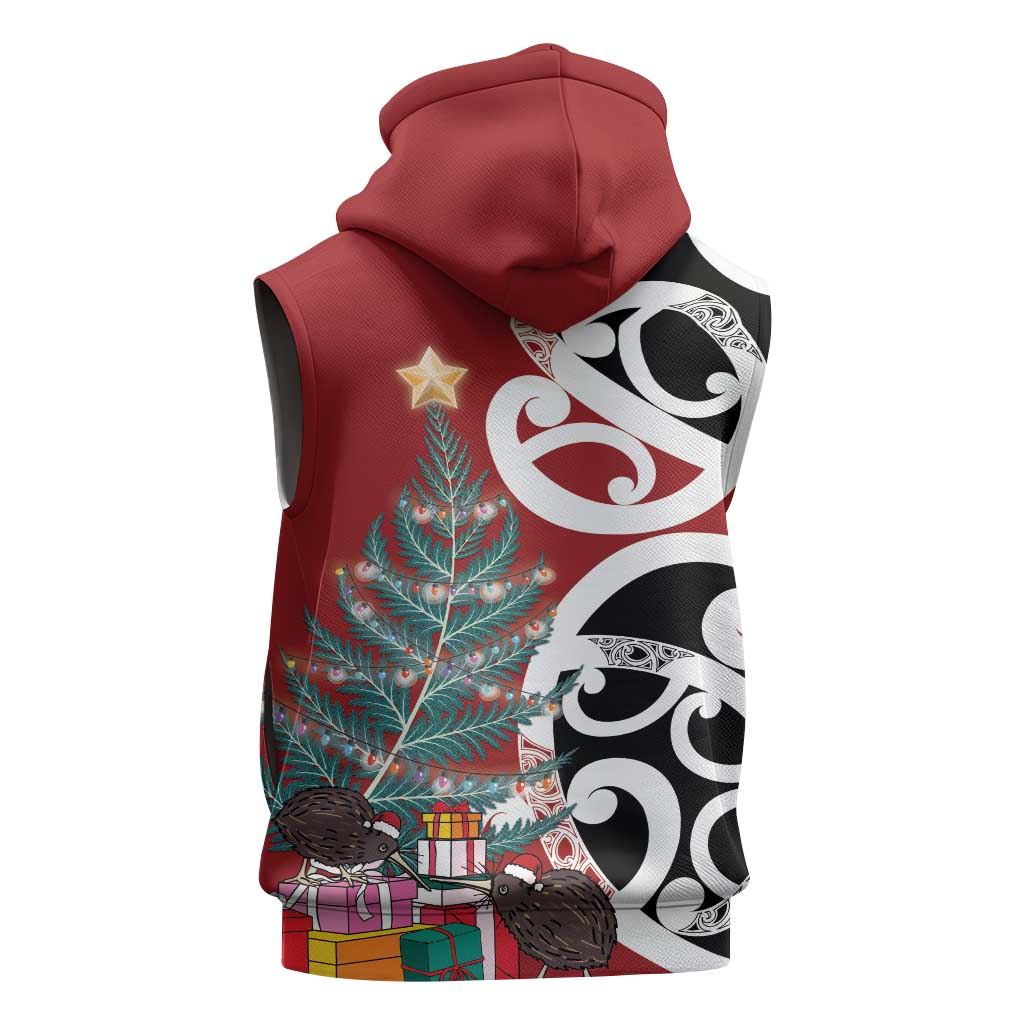 New Zealand Silver Fern Christmas Tree Sleeveless Hoodie Meri Kirihimete LT7 - Polynesian Pride
