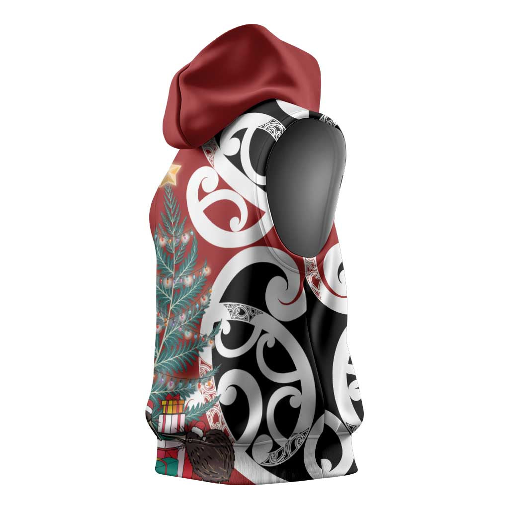 New Zealand Silver Fern Christmas Tree Sleeveless Hoodie Meri Kirihimete LT7 - Polynesian Pride