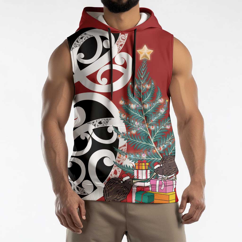 New Zealand Silver Fern Christmas Tree Sleeveless Hoodie Meri Kirihimete LT7 - Polynesian Pride