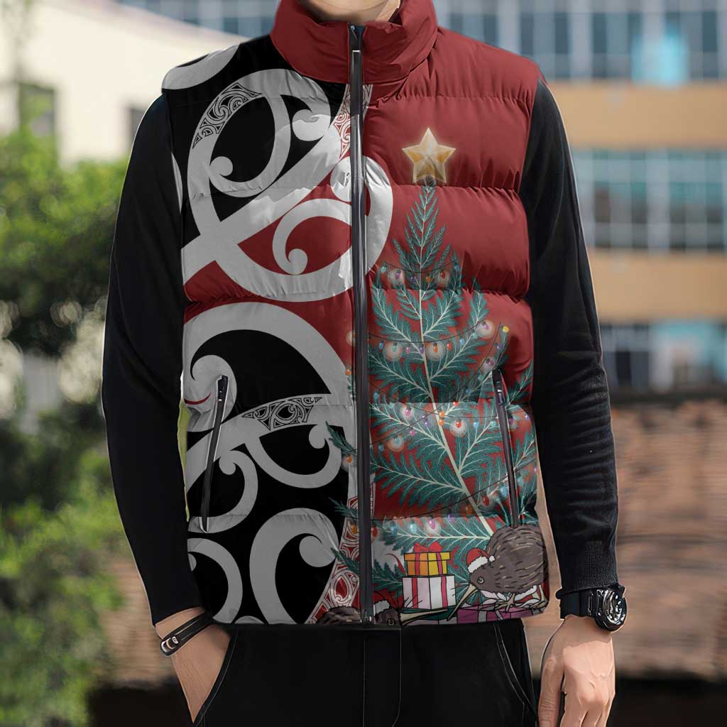 New Zealand Silver Fern Christmas Tree Sleeveless Puffer Jacket Meri Kirihimete - Polynesian Pride
