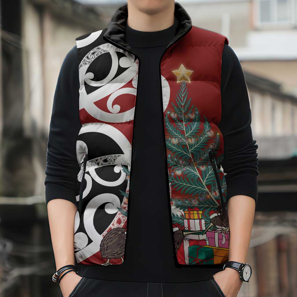 New Zealand Silver Fern Christmas Tree Sleeveless Puffer Jacket Meri Kirihimete - Polynesian Pride