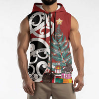 New Zealand Silver Fern Christmas Tree Sleeveless Zip Hoodie Meri Kirihimete LT7 - Polynesian Pride