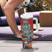 New Zealand Silver Fern Christmas Tree Tumbler With Handle Meri Kirihimete - Polynesian Pride