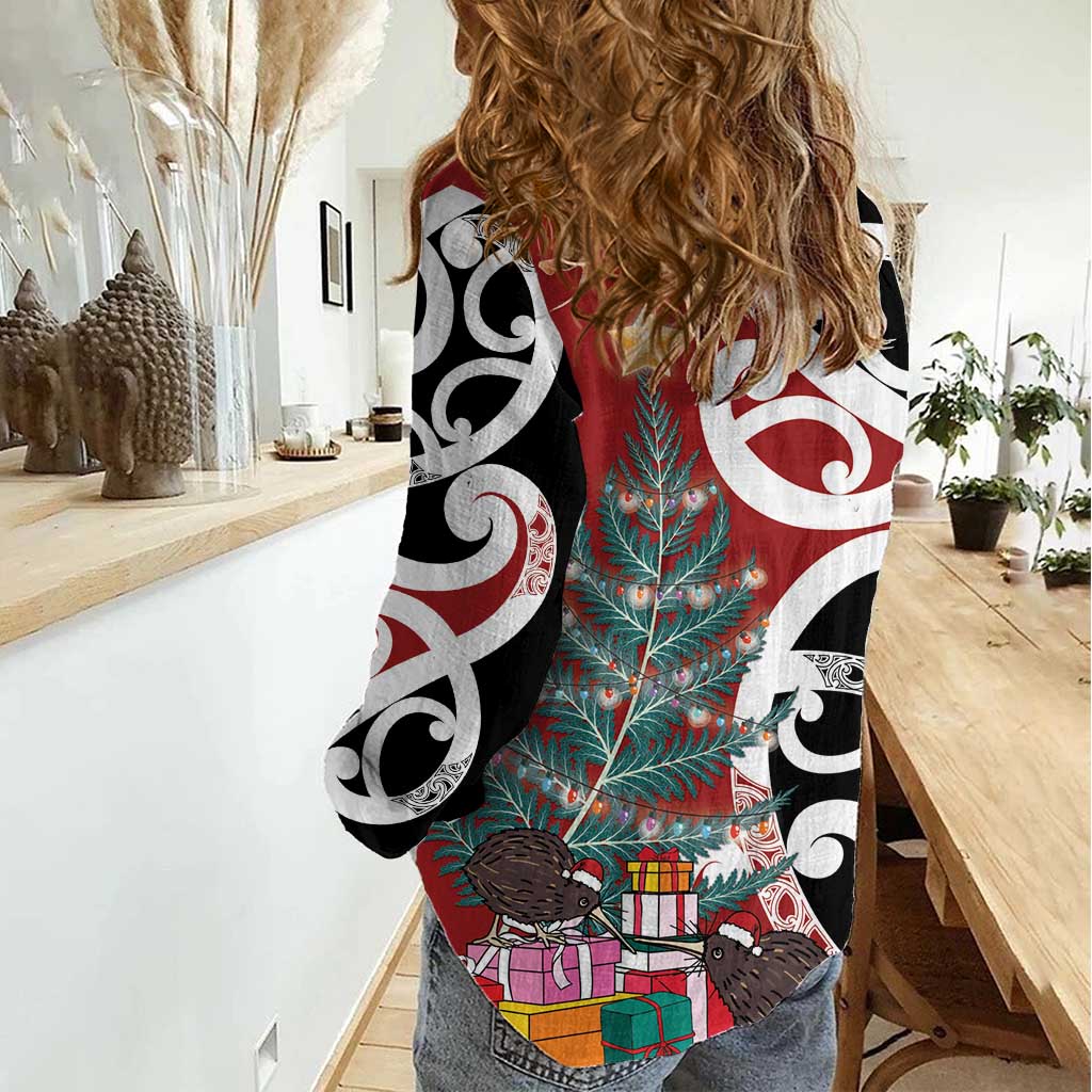 New Zealand Silver Fern Christmas Tree Women Casual Shirt Meri Kirihimete - Polynesian Pride
