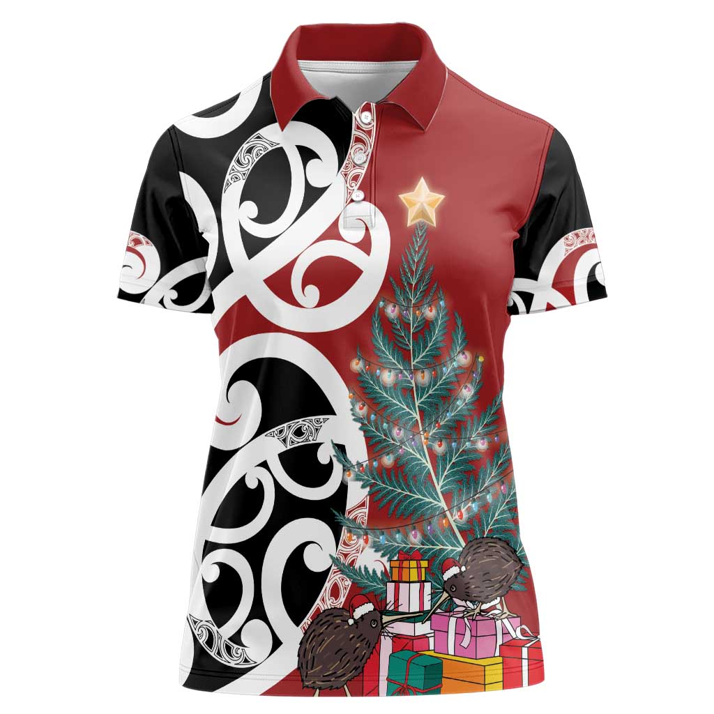 New Zealand Silver Fern Christmas Tree Women Polo Shirt Meri Kirihimete - Polynesian Pride